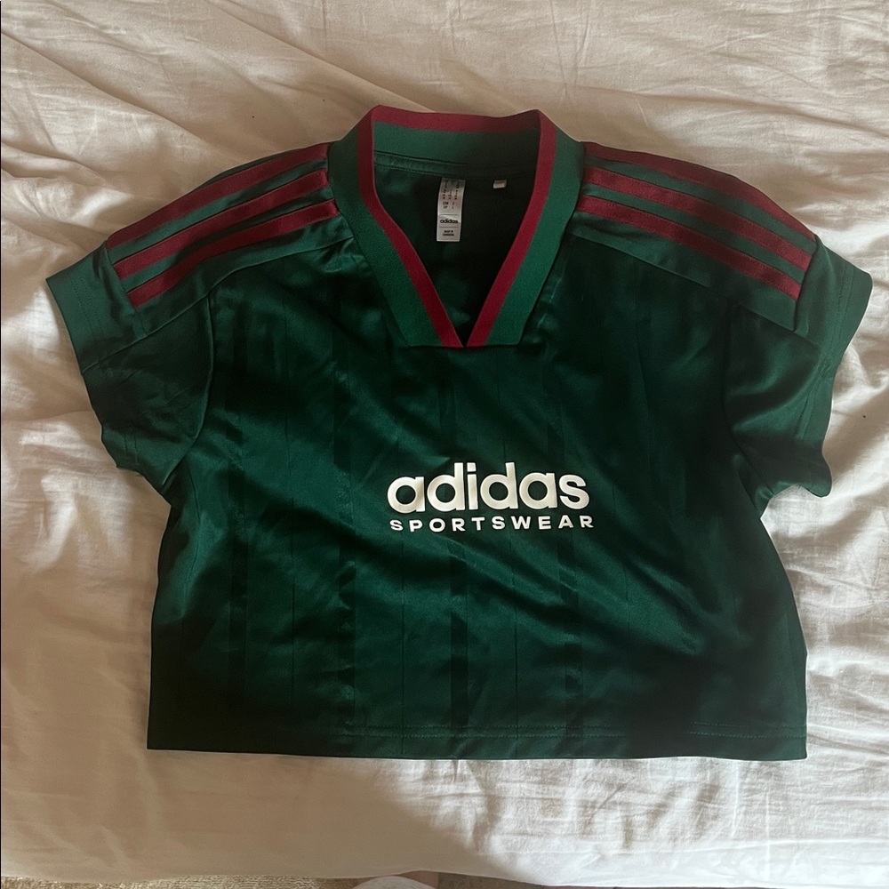Adidas Dark Green Sports Top with Red Stripes